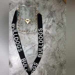 Clear Studded Crossbody Bag with Black Beased Bulldog Strap